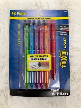 Pilot Frixion 12 pk Clicker Assorted Color Fine Point Erasable Gel Ink Pens